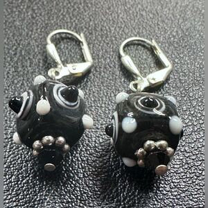 Glass Lamp Work Earrings Black and White